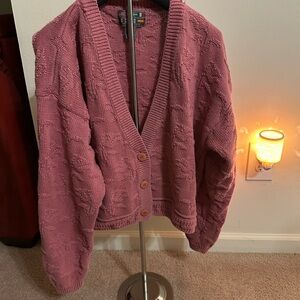 Textured Dusty Rose Button-Front Cardigan Sweater